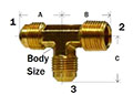 Forged Male Run Tee 45deg Flare Diagram